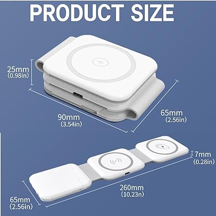 شاحن لاسلكي مغناطيسي قابل للطي 3 في 1 متوافق مع ايفون 14/13/12/برو/ماكس ، لاجهزة اي واتش ، لاجهزة اير بودز 3/2/برو ، شاحن سفر