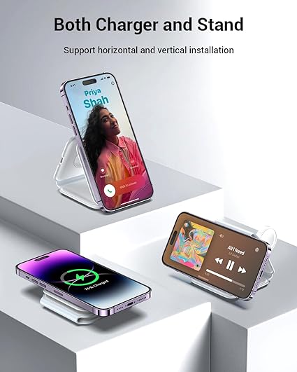 3 in 1 Foldable Magnetic Wireless Charger Compatible for iPhone 14/13/12/Pro/Max, for iWatch, for AirPods 3/2/Pro, Travel Charger